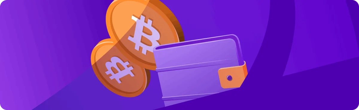 Bitcoin coins next to a crypto wallet