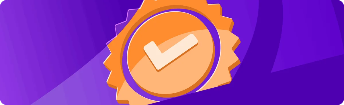 Verified check-mark badge on a purple background, Cloudbet artwork